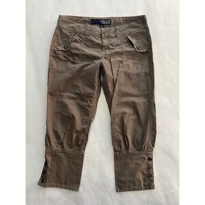 Guess Jeans Womens Greenish Brown Y2K Cargo Capri Pants Button Cuff Stretch  29